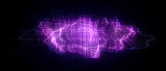 Pink sphere consisting of points and lines. Modern wireframe elements. Technology grid sphere. 3d rendering.