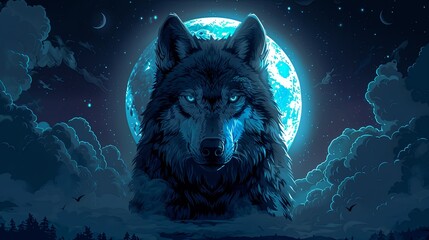 Fototapeta premium A wolf is staring at the moon in the sky