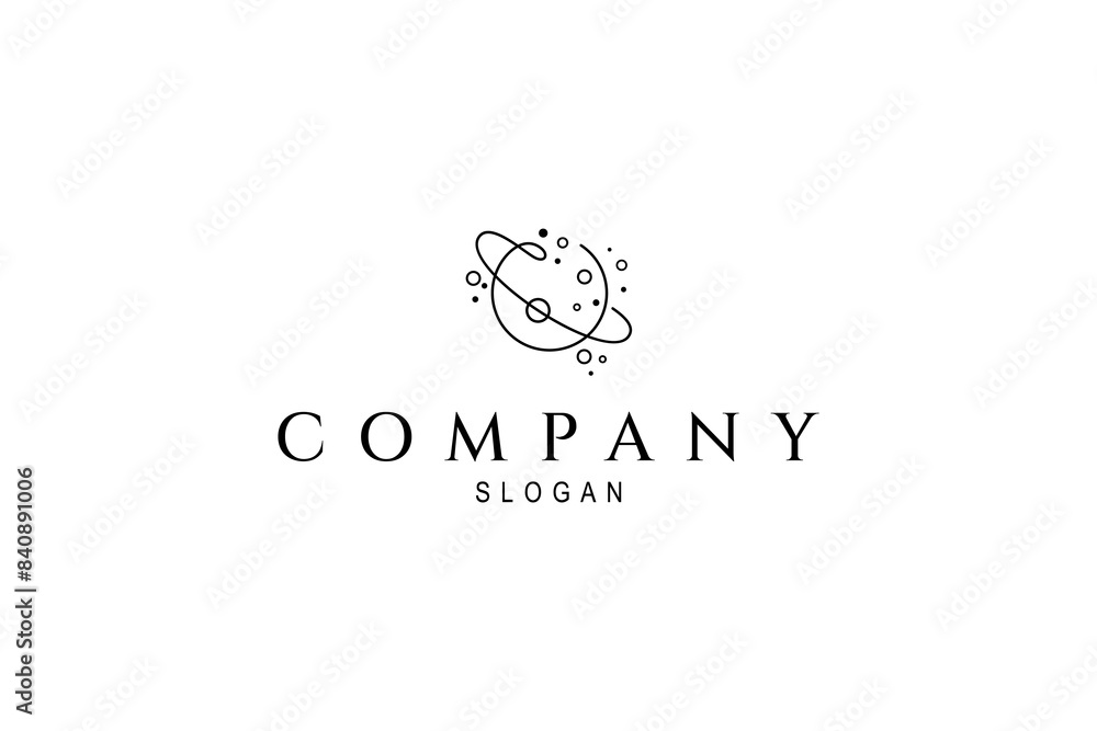 Canvas Prints saturn planet logo with decorated bubbles in line art design