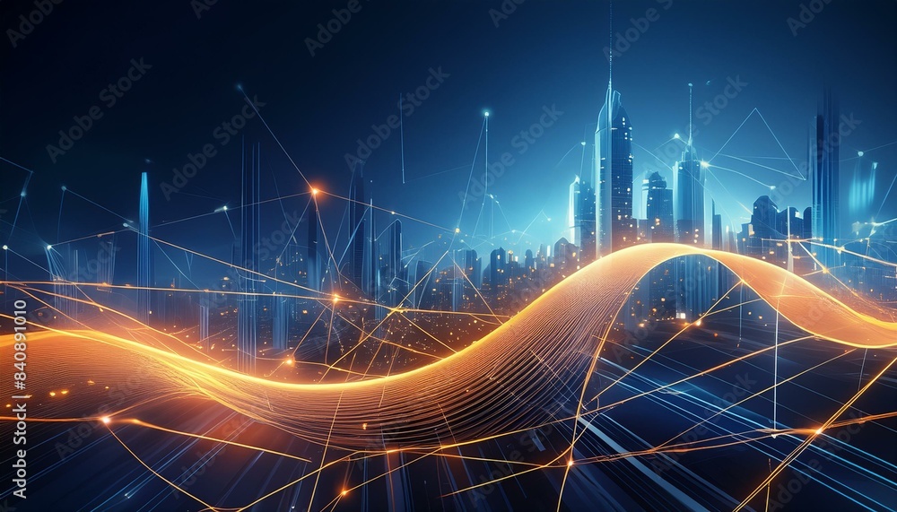 Poster abstract background with dynamic and interconnected lines representing sales growth and market expan
