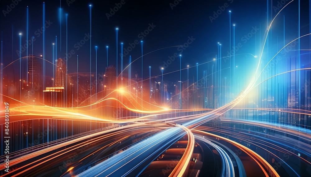 Poster abstract background with dynamic and interconnected lines representing sales growth and market expan