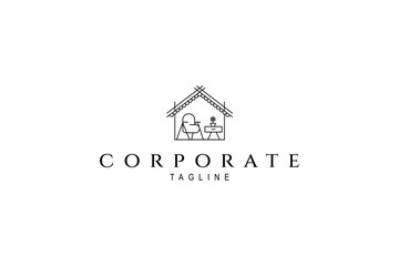 Fototapeta premium home interior furniture logo in line art design style