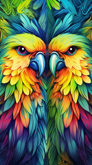 Obraz premium Parrot Pattern Background, Texture, Wallpaper, Background, Cell Phone Cover and Screen, Smartphone, Computer, Laptop, 9:16 Format - PNG