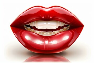 "A vibrant and glossy cartoon illustration of red lips with a playful smile, capturing a bold and cheerful expression with exaggerated details and a pop art style, Generativ AI