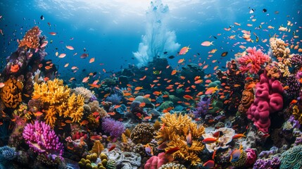 Naklejka premium A vibrant coral reef, rich in marine life, symbolizes personal growth and life's endless possibilities.