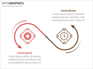 Two infographics element. Vector illustration. Vector business template for presentation. Timeline with 2 option. Vector Infographic label design template with icons and 2 options or steps.