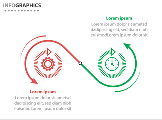 Two infographics element. Vector illustration. Vector business template for presentation. Timeline with 2 option. Vector Infographic label design template with icons and 2 options or steps.