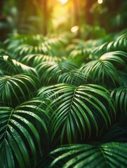 summer background with tropical palm leaves and branches