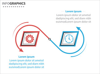 Two infographics element. Vector illustration. Vector business template for presentation. Timeline with 2 option. Vector Infographic label design template with icons and 2 options or steps.
