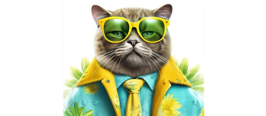 cat wearing summer cloth and sunglasses