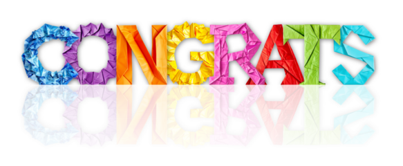 Colorful Paper Letters Shaping the Word Congrats Isolated on White and PNG Transparent Background