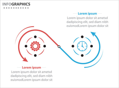 Two infographics element. Vector illustration. Vector business template for presentation. Timeline with 2 option. Vector Infographic label design template with icons and 2 options or steps.