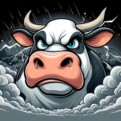 Angry , strong and colorful cow cartoon art