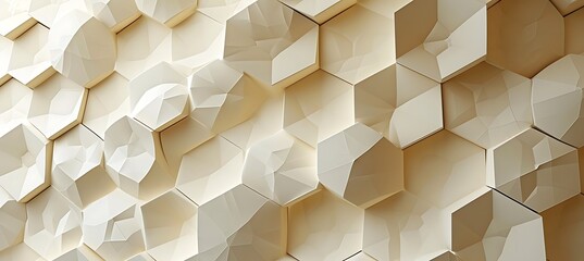 Beige banner with a background of geometric hexagon shapes.