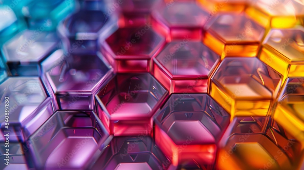 Poster a vibrant array of colorful hexagonal shapes creating a mesmerizing mosaic pattern, reminiscent of a