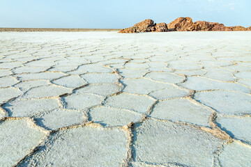 Karum white salt lake surface, Danakil Depression desert, Afar region, Ethiopia