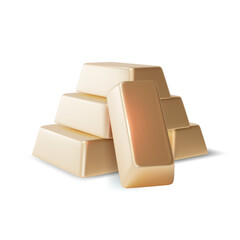 Obraz premium 3d Bank Golden Bars Set Cartoon Design Style Isolated on a White Background Symbol of Rich. Vector illustration of Gold Bar