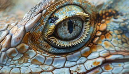 Naklejka premium Lizard close up eye portrait. Reptile animal nature photo exotic pet macro