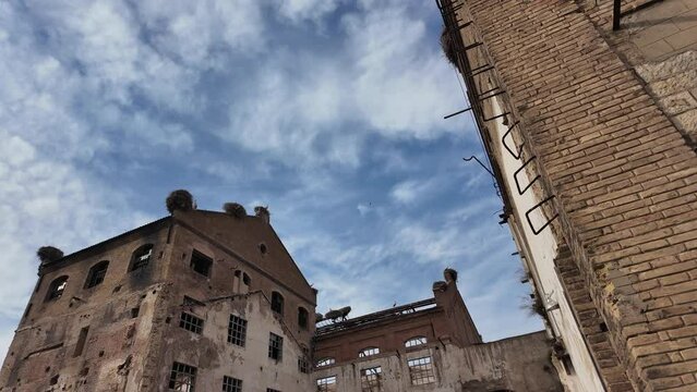 slow motion of large abandoned factory
