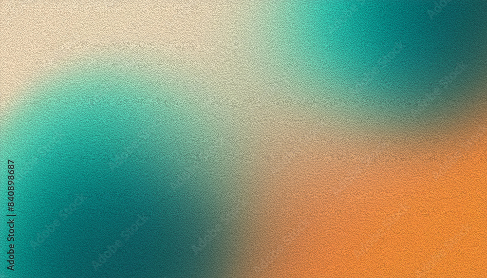 Poster grainy textured abstract image with a seamless gradient shift from teal to orange