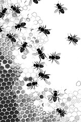 Monochrome black and white beehive illustration background