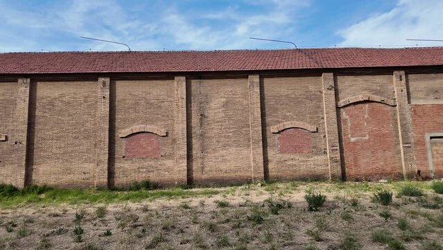 slow motion of large abandoned factory
