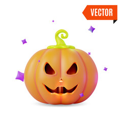 3d Pumpkin with Scary Smile Halloween Concept Cartoon Design Style Isolated on a White Background. Vector illustration