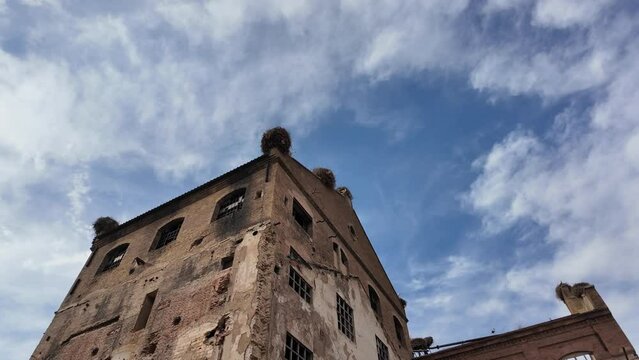 slow motion of large abandoned factory
