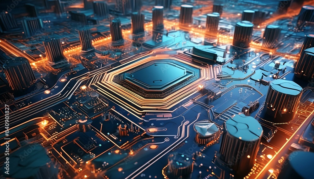 Poster high-resolution image of a printed circuit board with complex electronic designs