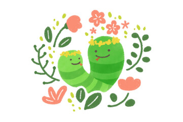 巳年（かわいい蛇の親子）