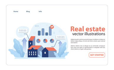 Real estate market overview showcasing property values. Flat vector illustration
