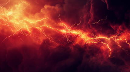 A red and orange lightning bolt is shown in the sky