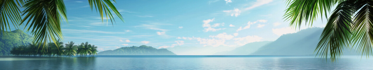 Obraz premium A beautiful blue ocean with palm trees in the background