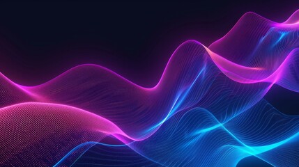 Abstract geometric wallpaper with neon ribbons and glowing yellow, red and blue lines in 3D on black background