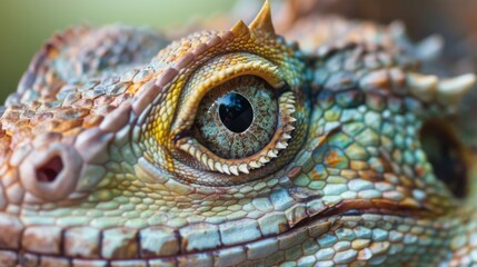 Fototapeta premium Lizard close up eye portrait. Reptile animal nature photo exotic pet macro