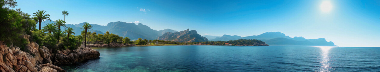 Obraz premium A beautiful blue ocean with mountains in the background