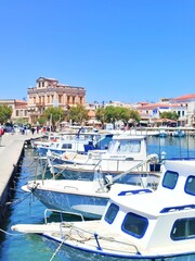 Photo of the picturesque harbor of Aegina. Aegina is one of Greece's Saronic Islands located in the...