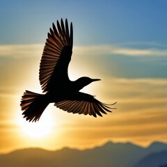 Fototapeta premium black bird fly in the sky