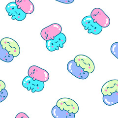 Cute friends kawaii tapioca pearls. Seamless pattern. Cartoon funny characters. Hand drawn style. Vector drawing. Design ornaments.
