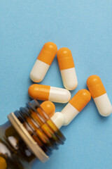 medical drugs in close-up on a blue background