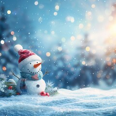 Fototapeta premium Festive snowman holiday banner with whimsical charm for captivating christmas promotions