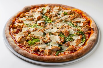 Savory Caesar Chicken Pizza with Whole Wheat Crust and Shredded Mozzarella