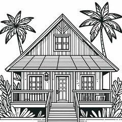 Tropical Beach House Coloring Page