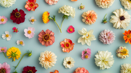 Beautiful flower branches and buds on one colored floral plain background