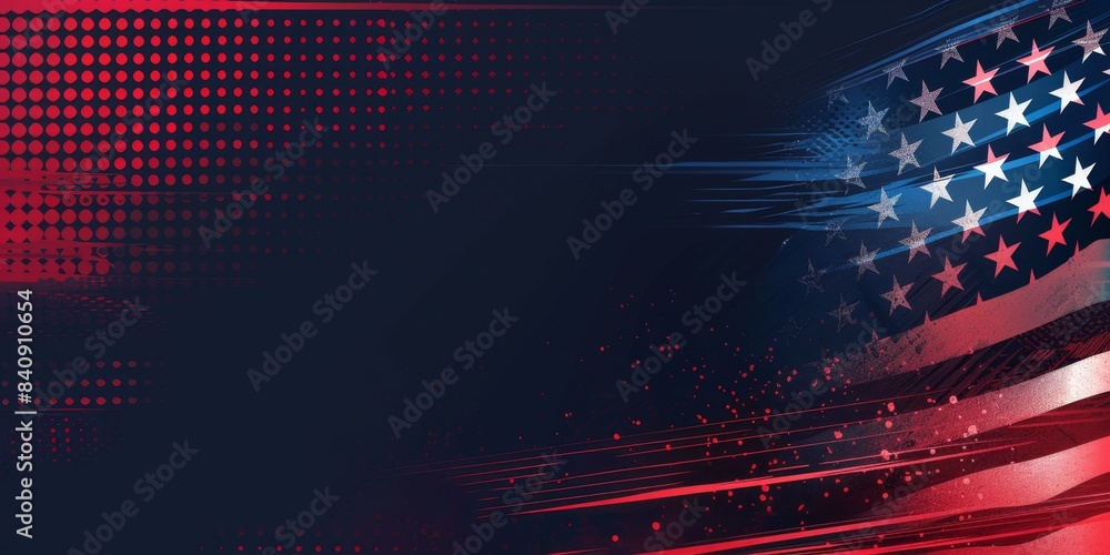 Poster digital background featuring an american flag with stars and stripes, on the right side of the scree