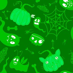 Halloween pumpkins seamless monsters pattern for wrapping paper and fabric