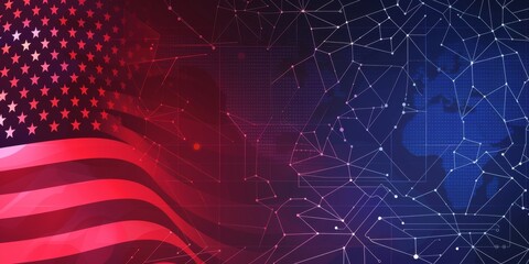 A background illustration of the American flag with a digital pattern, representing technology and innovation in political advertising Generative AI