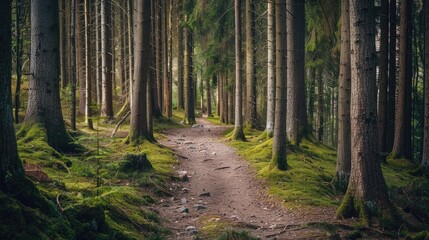 Trees on the nature trail through the forest