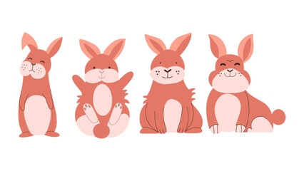 Set of cute baby bunnies in different poses. Modern vector illustration with funny animals.