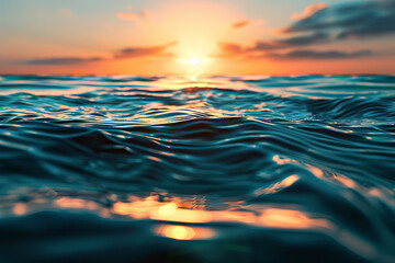 Sunset reflection on ocean waves.